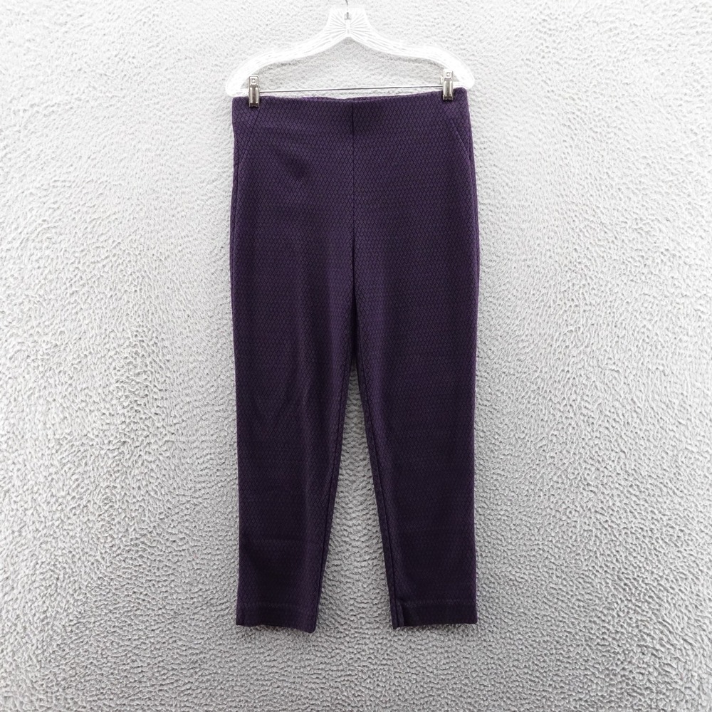 Chicos Pull On Ankle Pants Size 0.5 US 6 Purple Womens Geometric Ponte Mid Rise